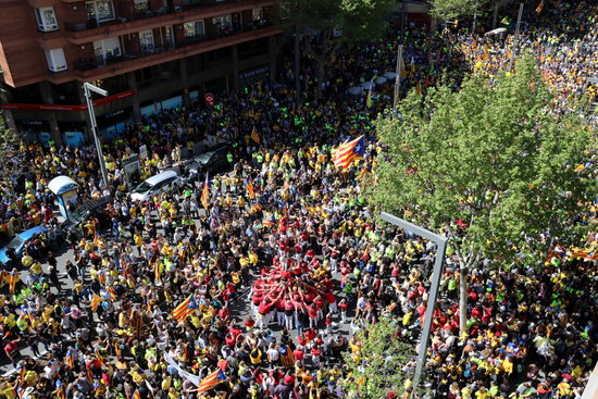 April 15 protest to demand the release of Catalan leaders in prison and return of those abroad, view from Avinguda Paral·lel (by Marina López)